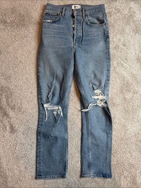 Agolde Riley Medium Blue Distressed Button-Fly Jeans size 25